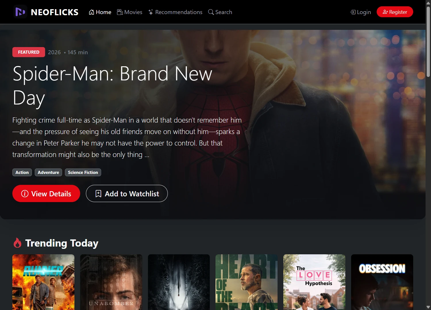 NeoFlicks movie discovery platform
